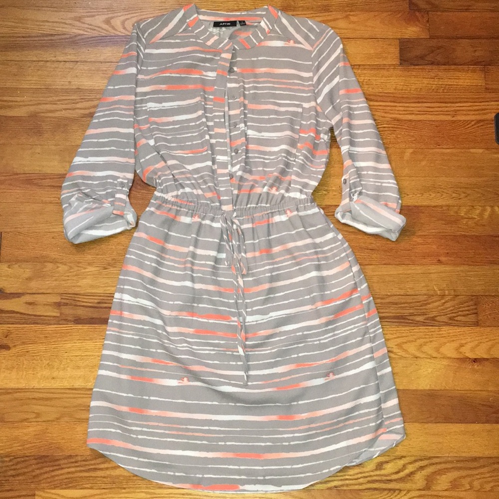 Taupe and coral long sleeve dress